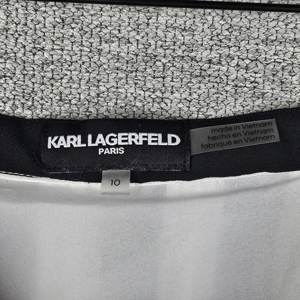 KARL LAGERFELD PARIS WOMEN'S STRIPED WHITE / BLACK PLEATED MIDI SKIRT SIZE 10